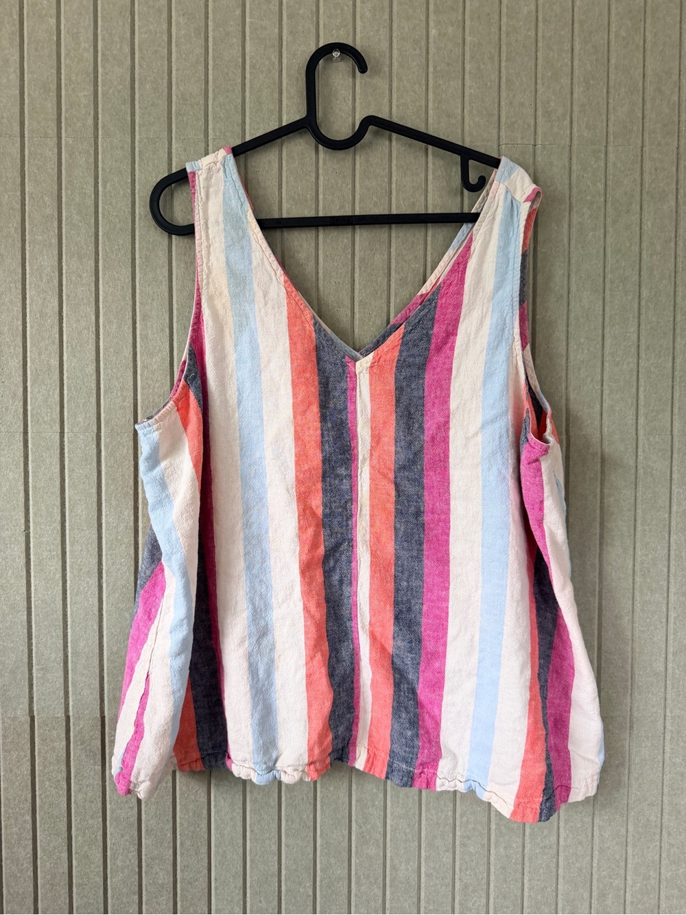 Time and Tru Striped V-Neck Tank Top in Pink, Coral, Blue and Gray